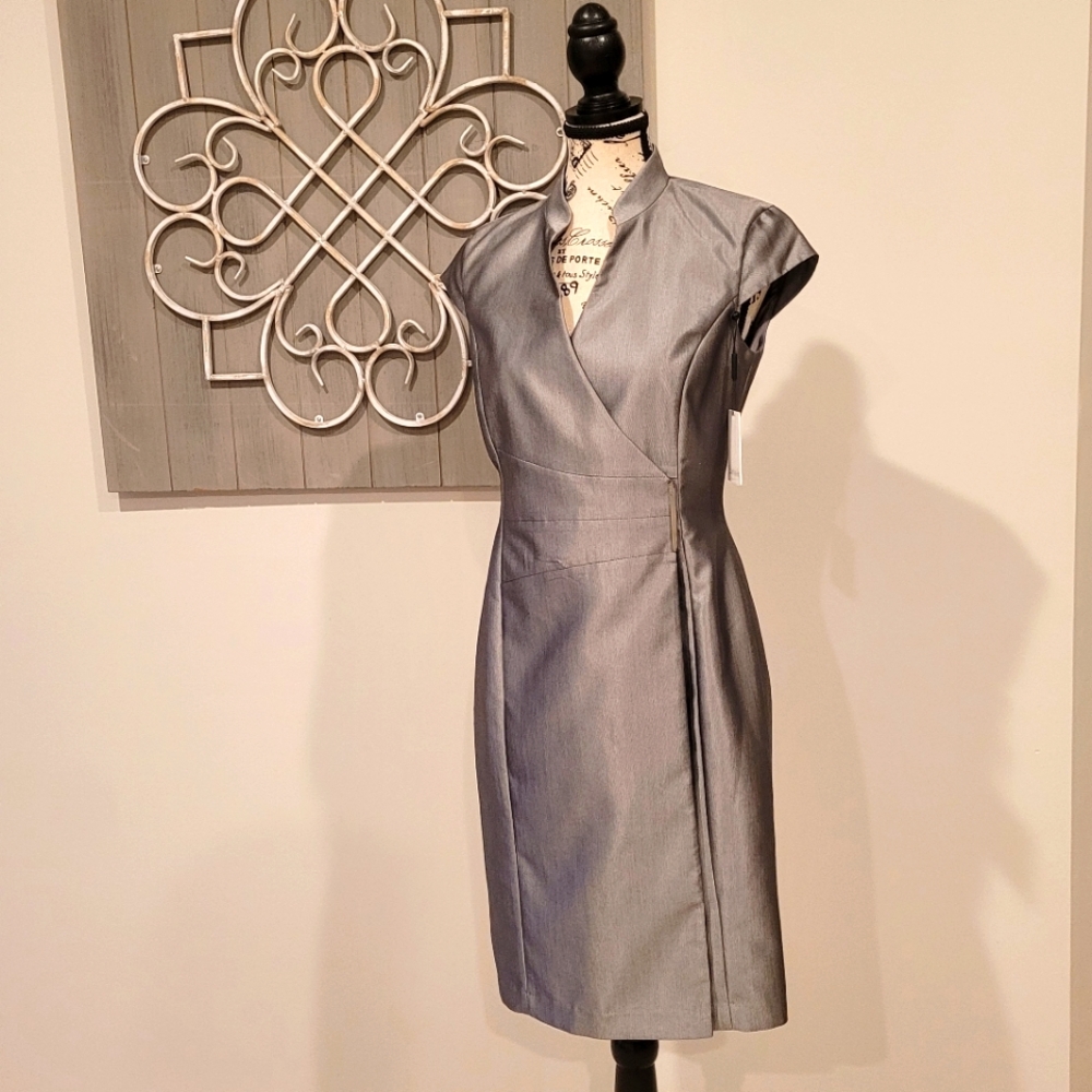 Calvin Klein Shimmery Gray Wrap Dress Size 4 NWT